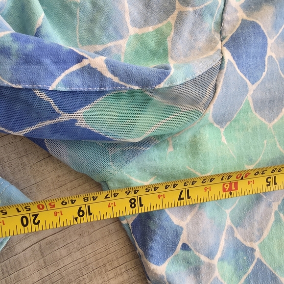 IBKUL Sun Swim Shirt Top M Vented Mesh LongSlv Collar BlueGreen Print GolfTennis - Picture 10 of 10